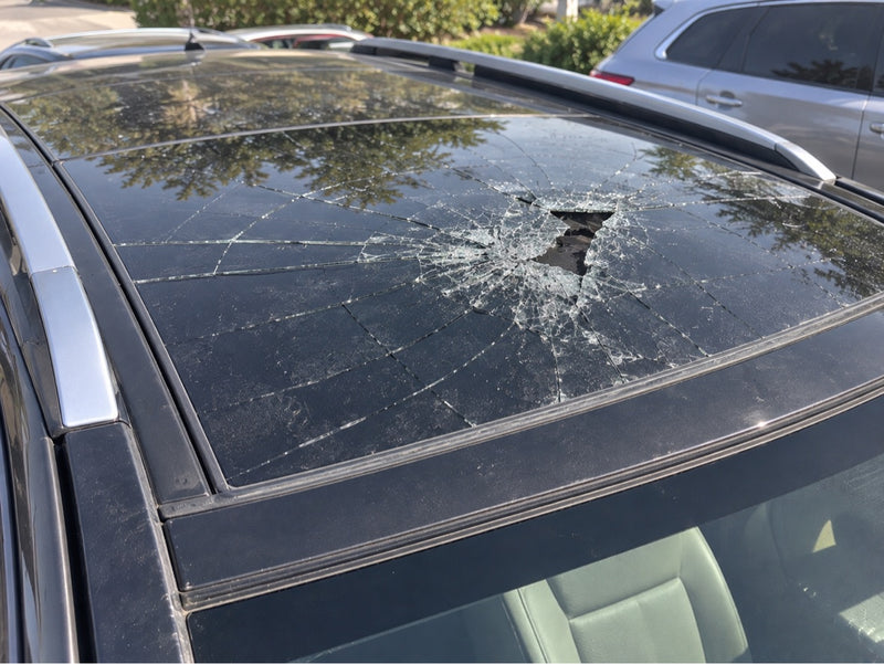 Before: Shattered Sunroof → Sunroof Glass Replacement