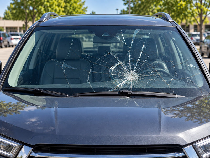 Cracked windshield before replacement